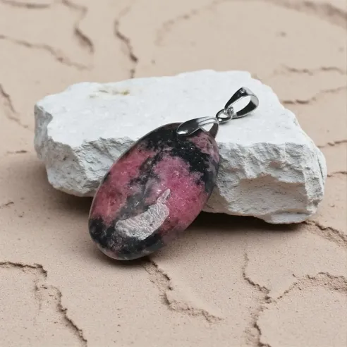 Pendentif Rhodonite Ovale – Guérison Émotionnelle & Cœur