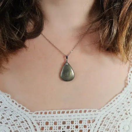 Pendentif Pyrite Goutte ovale – Protection & Confiance Intérieure