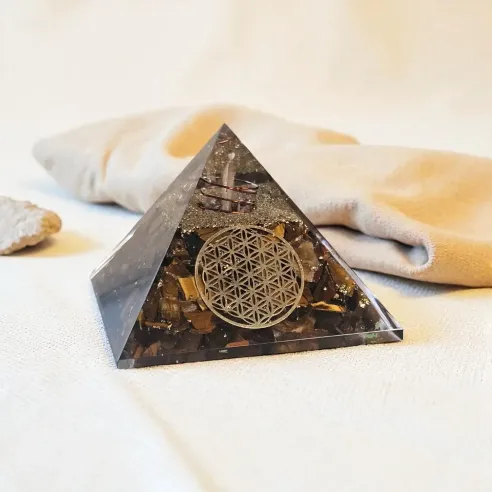 Pyramide Orgonite Œil du Tigre – Protection Énergétique et Ancrage