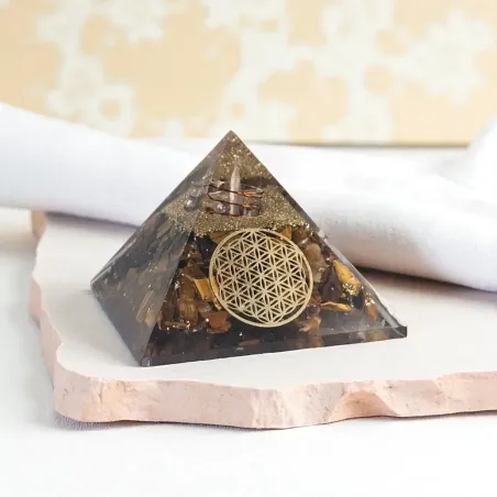 Pyramide Orgonite Œil du Tigre – Protection Énergétique et Ancrage