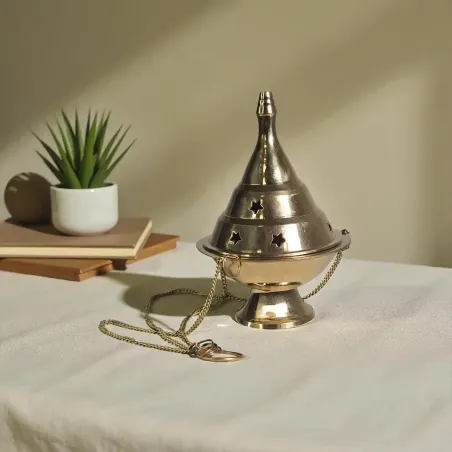 Encensoir d’église laiton doré avec chaînette – Rituel sacré