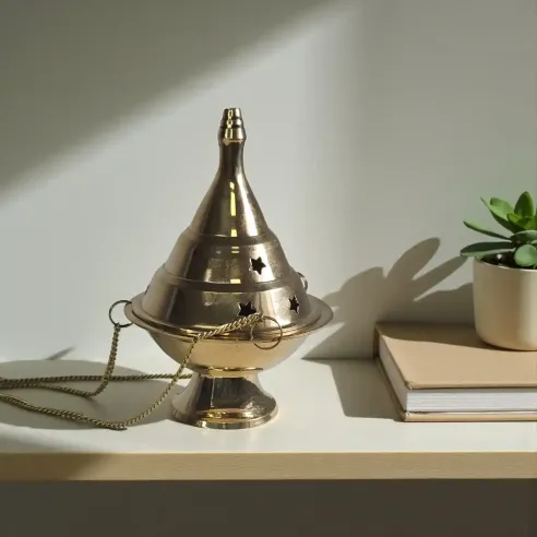 Encensoir d’église laiton doré avec chaînette – Rituel sacré