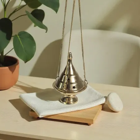 Encensoir d’église laiton doré avec chaînette – Rituel sacré