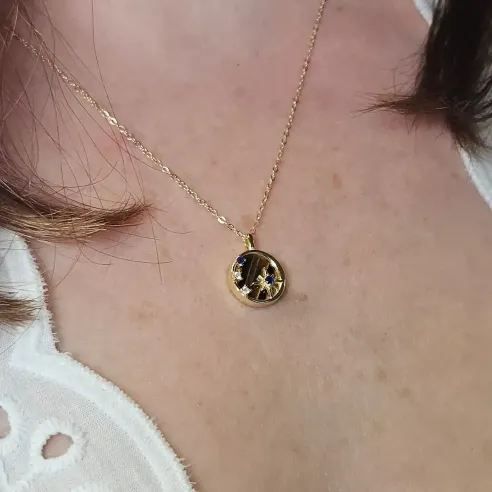 Collier Étoile Oeil de Tigre – Protection & Confiance – Argent Plaqué Or