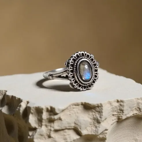 Bague Rosëa Labradorite – Fine Rosace & Protection Intuitive