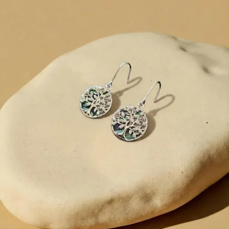Boucles d’Oreilles Arbre de Vie Nacre Ormeau – Bijou élégance & symbolisme