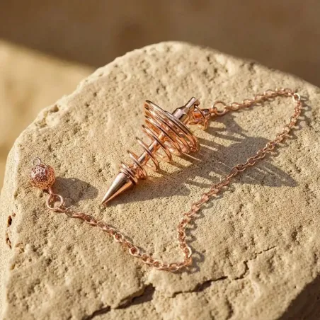 Pendule spirale rose doré – outil radiesthésie & divination