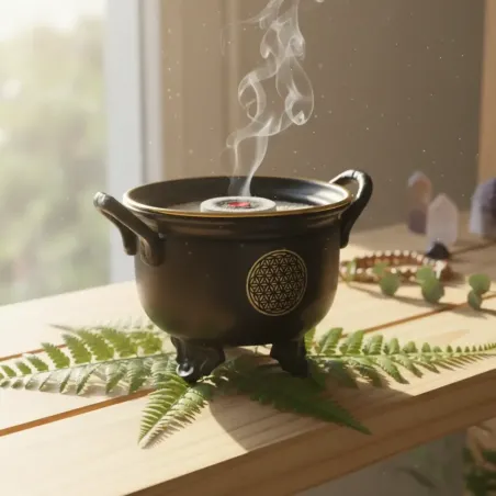 Chaudron Noir et doré fleur de vie avec tamis