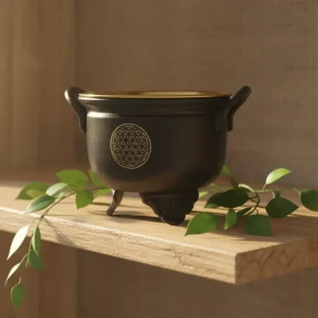 Chaudron Noir et doré fleur de vie avec tamis