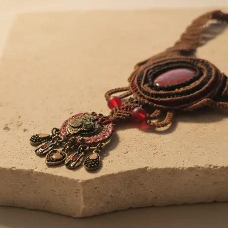 Collier macramé jaspe rouge – Bijou artisanal pierre naturelle