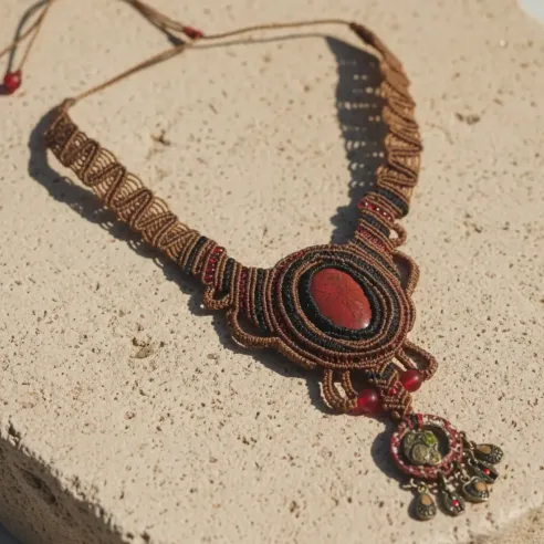 Collier macramé jaspe rouge – Bijou artisanal pierre naturelle