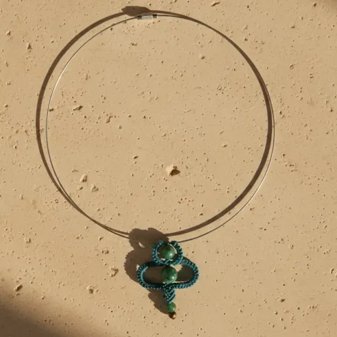 Collier Ras de Cou Macramé Azurite - création artisanale