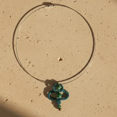 Collier Ras de Cou Macramé Azurite - création artisanale