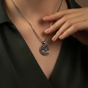 Collier Lune Arbre de Vie Celtique – Acier Inox Argenté