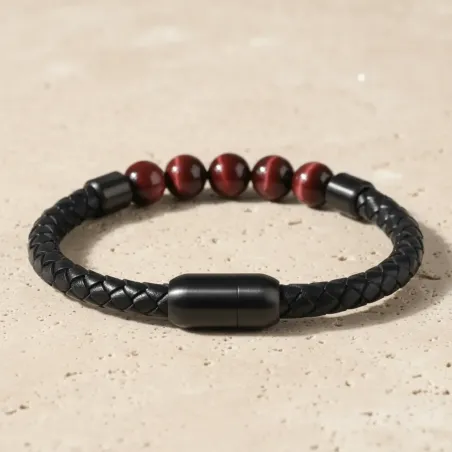 Bracelet Cuir & Œil de Taureau – Protection & Confiance