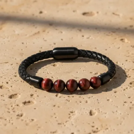Bracelet Cuir & Œil de Taureau – Protection & Confiance