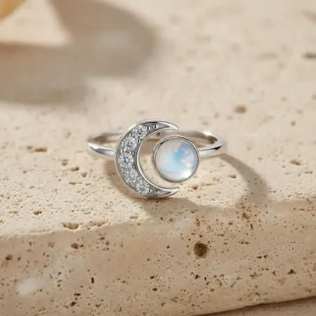 Bague Aiyana Pierre de Lune & Lune Argent – Lunaire Intuitif