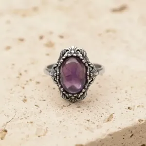 Bague Alaric Améthyste Dentelle – Pierre naturelle & argent ajustable