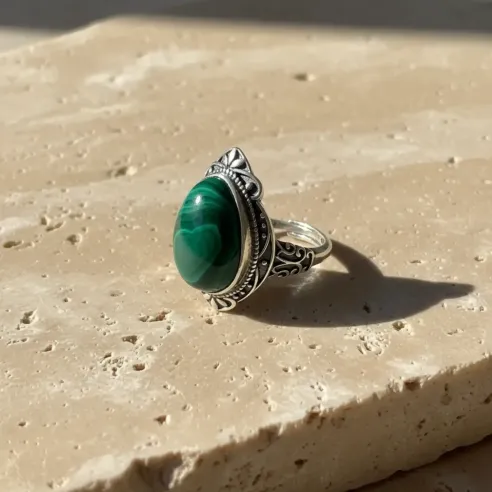 Bague Melchior Malachite – Goutte & Argent 925 - Protection