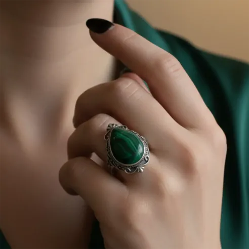 Bague Melchior Malachite – Goutte & Argent 925 - Protection
