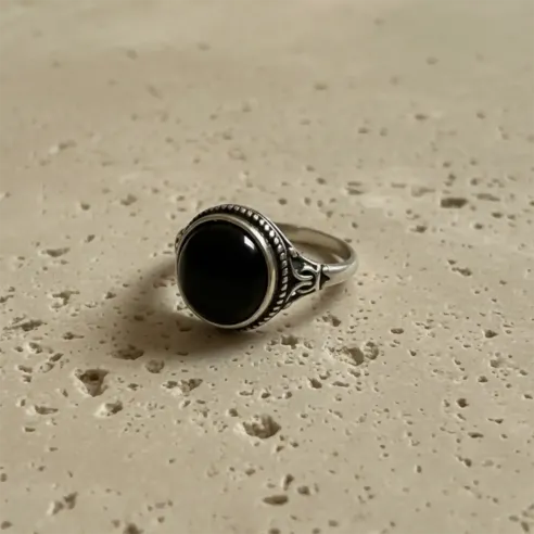 Bague Unisexe Obsidienne Noire – Argent 925