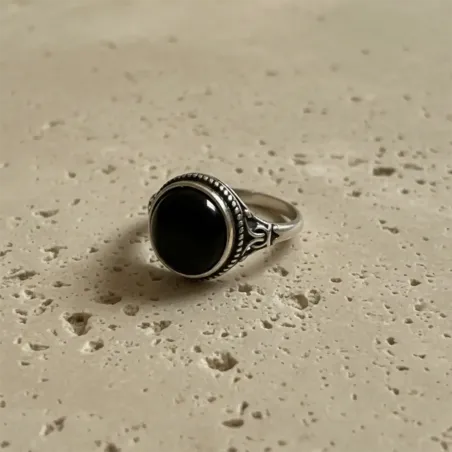 Bague Unisexe Obsidienne Noire – Argent 925