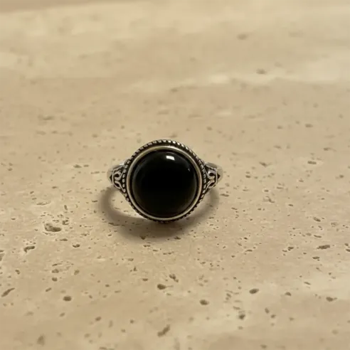 Bague Unisexe Obsidienne Noire – Argent 925