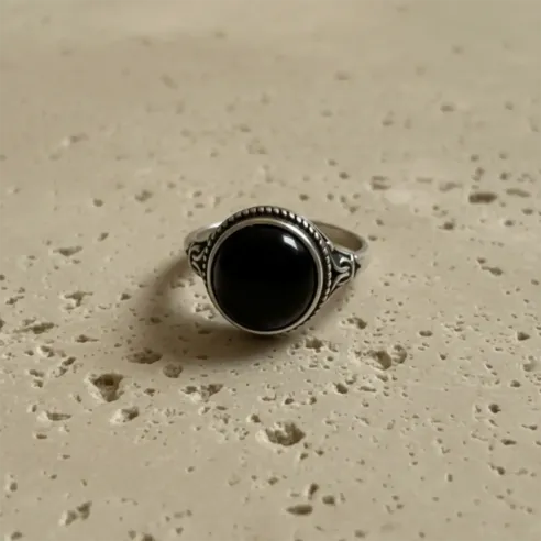 Bague Unisexe Obsidienne Noire – Argent 925