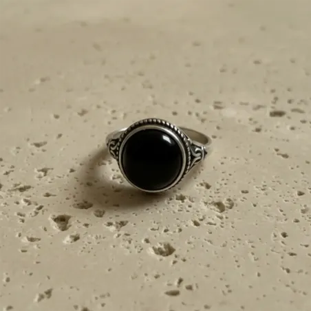 Bague Unisexe Obsidienne Noire – Argent 925