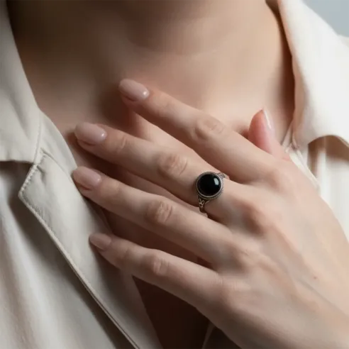 Bague Unisexe Obsidienne Noire – Argent 925