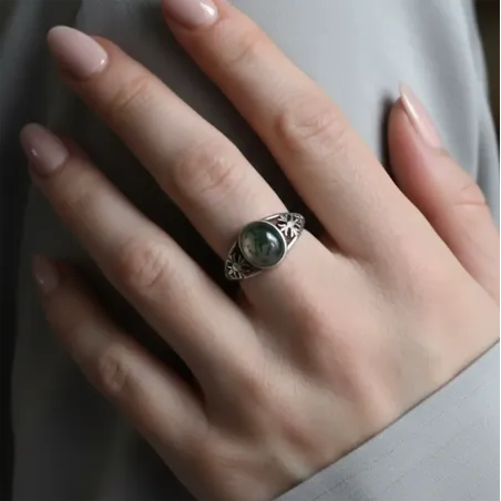 Bague Fleur Agate Mousse – Pierre Naturelle & Argent