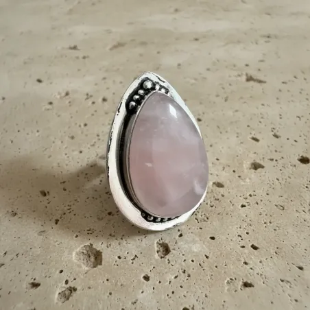 Bague Elenya Quartz Rose Goutte & Argent – Douceur du Cœur
