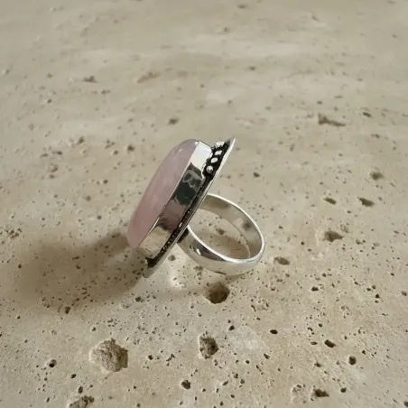 Bague Elenya Quartz Rose Goutte & Argent – Douceur du Cœur