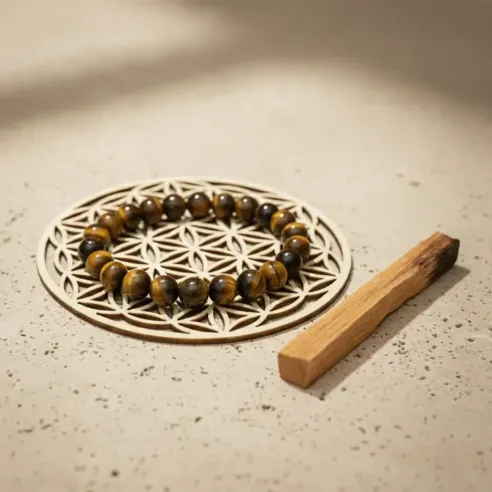 Coffret Votre Armure d’Or – Œil de Tigre, Palo Santo & Fleur de Vie