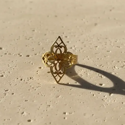 Bague Mandala Acier Inoxydable Dorée Réglable