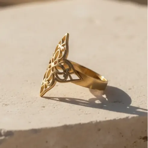 Bague Mandala Acier Inoxydable Dorée Réglable