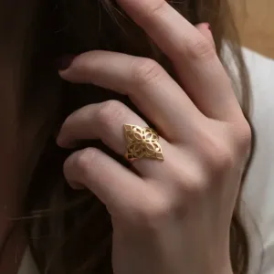 Bague Mandala Acier Inoxydable Dorée Réglable