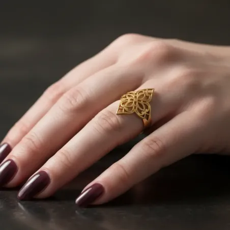 Bague Mandala Acier Inoxydable Dorée Réglable