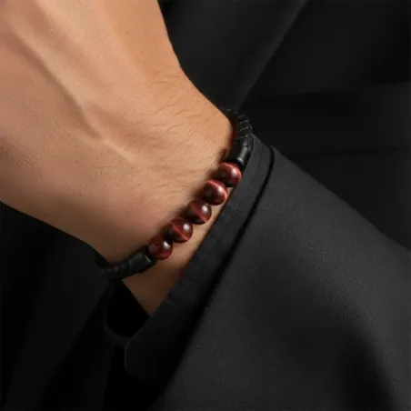 Bracelet Cuir & Œil de Taureau – Protection & Confiance