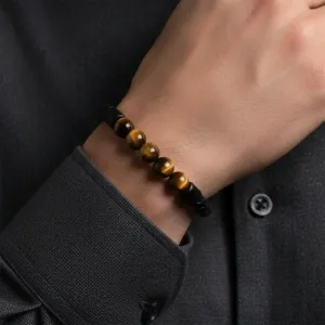 Bracelet cuir et Oeil de Tigre noir– Protection & Confiance