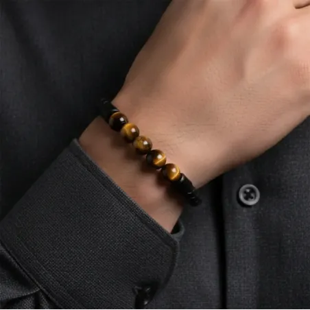 Bracelet cuir et Oeil de Tigre noir– Protection & Confiance