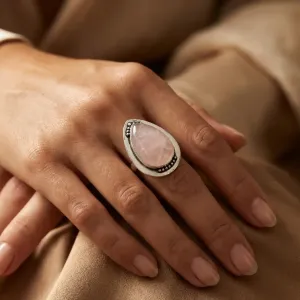 Bague Elenya Quartz Rose Goutte & Argent – Douceur du Cœur