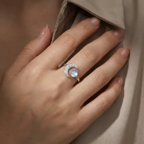 Bague Aiyana Pierre de Lune & Lune Argent – Lunaire Intuitif