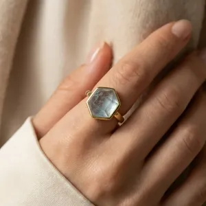 Bague aigue marine – sérénité & expression en plaqué or