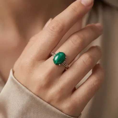 Bague Malachite Protection & Transformation – Réglable Plaqué Argent