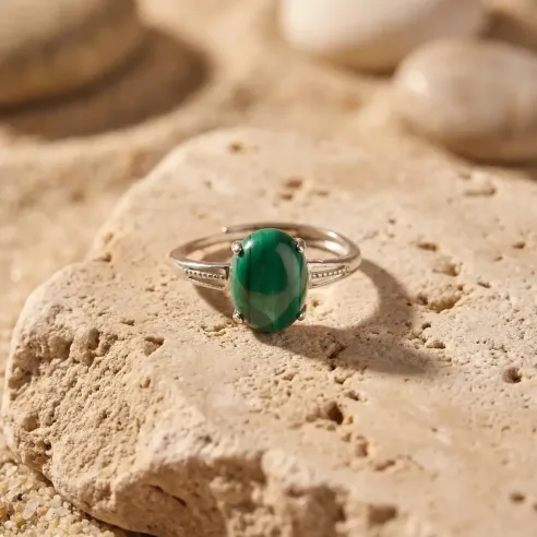 Bague Malachite Protection & Transformation – Réglable Plaqué Argent