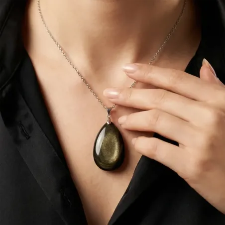 Pendentif Obsidienne Dorée Ovale– Protection & Introspection