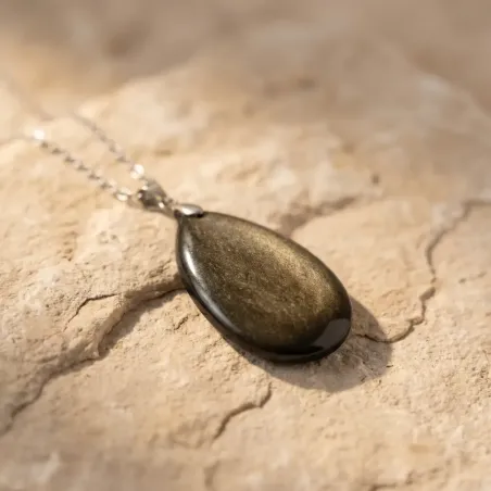 Pendentif Obsidienne Dorée Ovale– Protection & Introspection