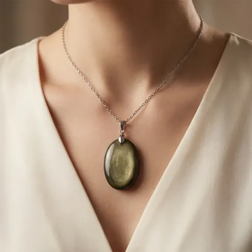 Pendentif Obsidienne Dorée Valkya – Protection & Vérité