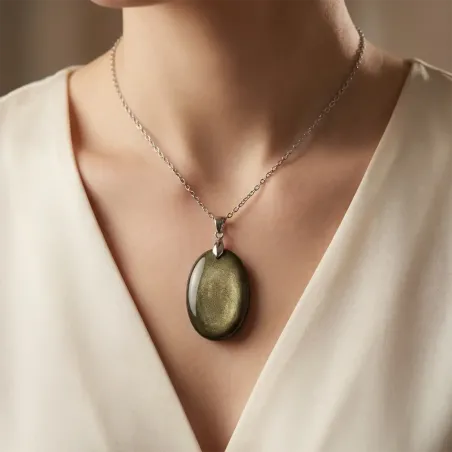 Pendentif Obsidienne Dorée Valkya – Protection & Vérité